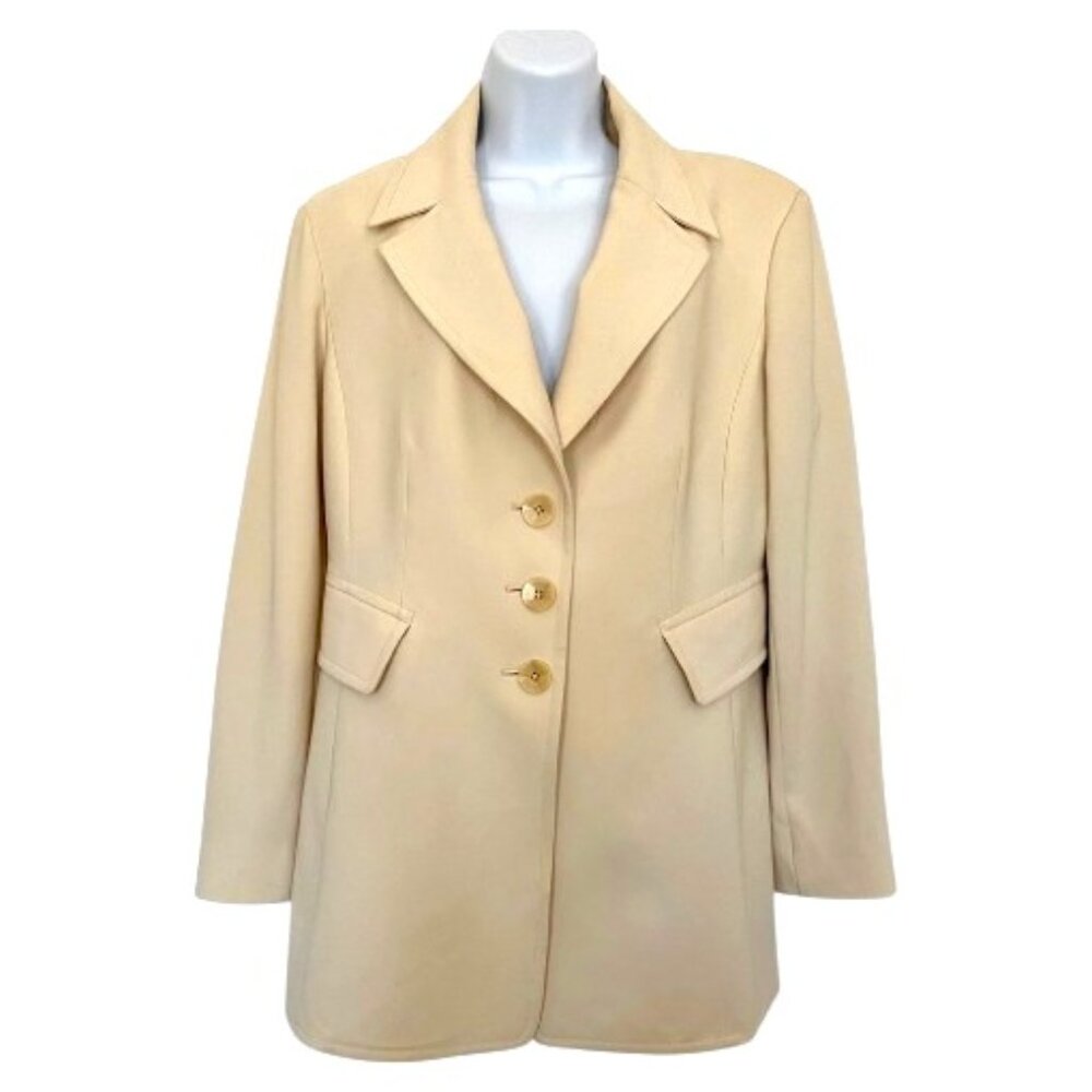 St John Single Breasted Flap Pockets Cream Blazer Sz 10 #03